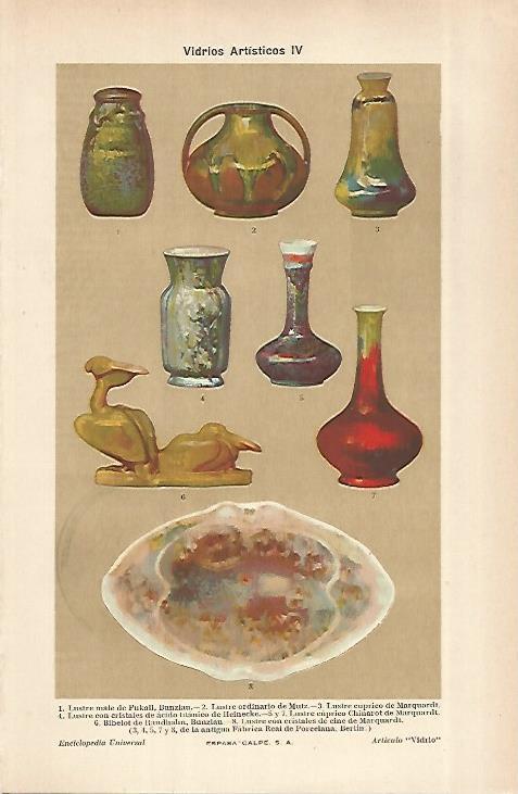 LAMINA ESPASA 28959: Vidrios de la Fabrica Real de Porcelana de Berlin
