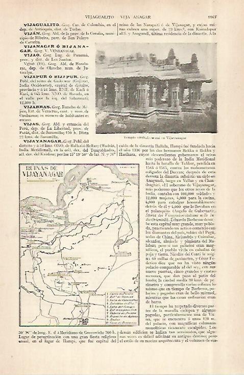 LAMINA ESPASA 29000: Mapa de las ruinas de Vijayanagar India