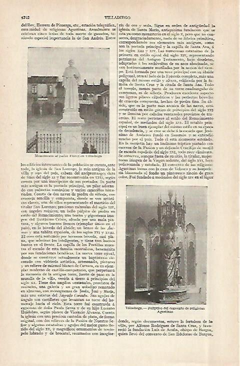 LAMINA ESPASA 29055: Monumento al Padre Florez en VilladiegoBurgos