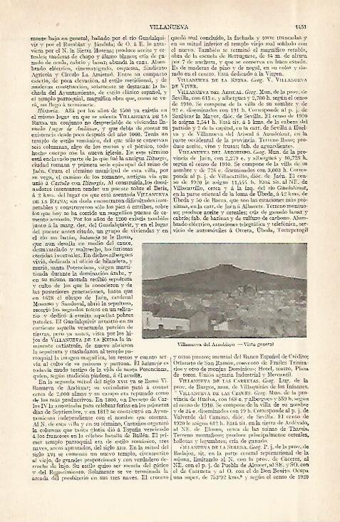 LAMINA ESPASA 29094: Vista de Villanueva del Arzobispo Jaen