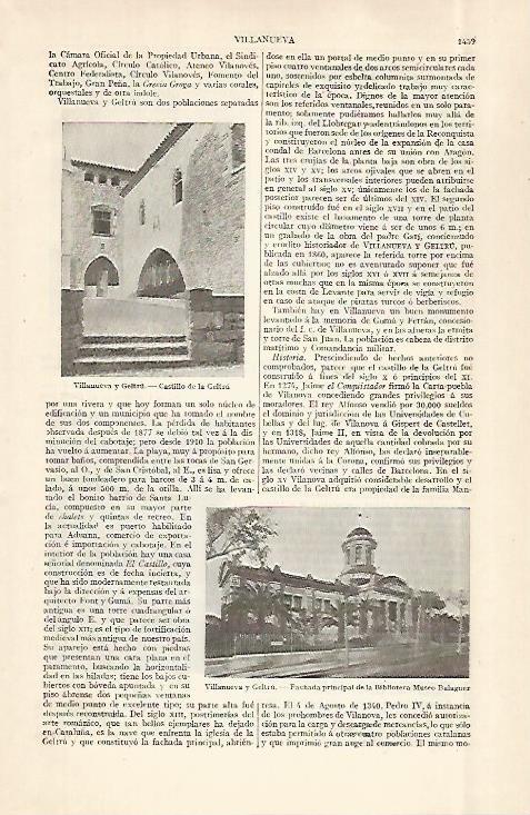LAMINA ESPASA 29098: Castillo de la Geltru Barcelona