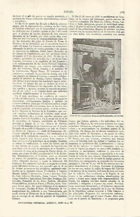 LAMINA ESPASA 29155: Casa de los comunistas de Sevilla despues del bombardeo de 1932