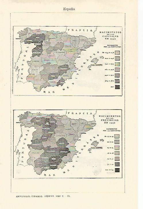 LAMINA ESPASA 29168: Mapa de España de nacimientos en 1930