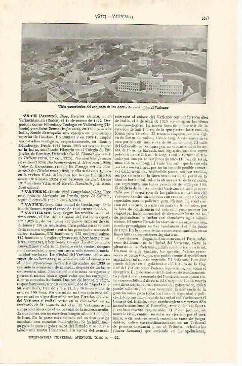 LAMINA ESPASA 29195: Vista panoramica de El Vaticano