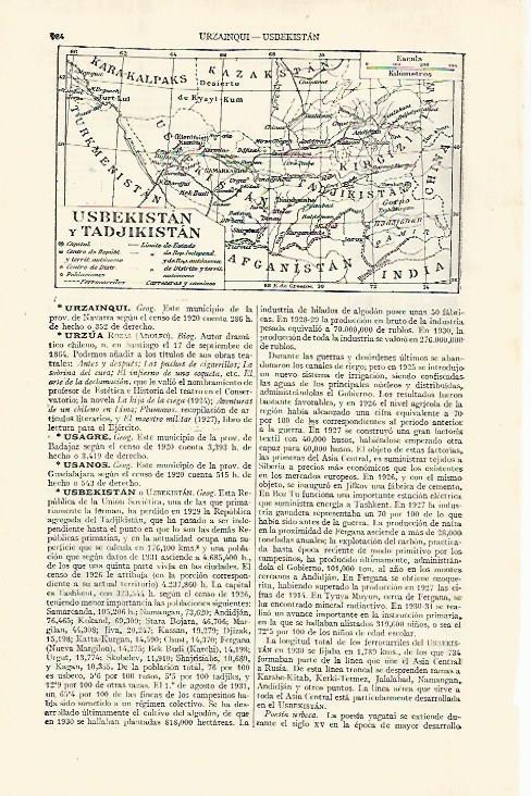 LAMINA ESPASA 29197: Mapa de Usbekistany Tadjikistan