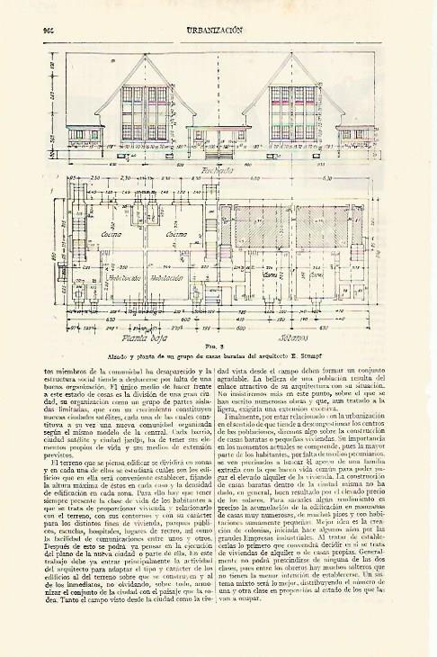 LAMINA ESPASA 29202: Alzado y planta de casas por el arquitecto E. Stumpf