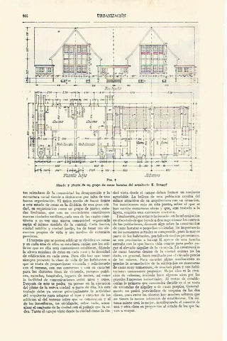LAMINA ESPASA 29202: Alzado y planta de casas por el arquitecto E. Stumpf