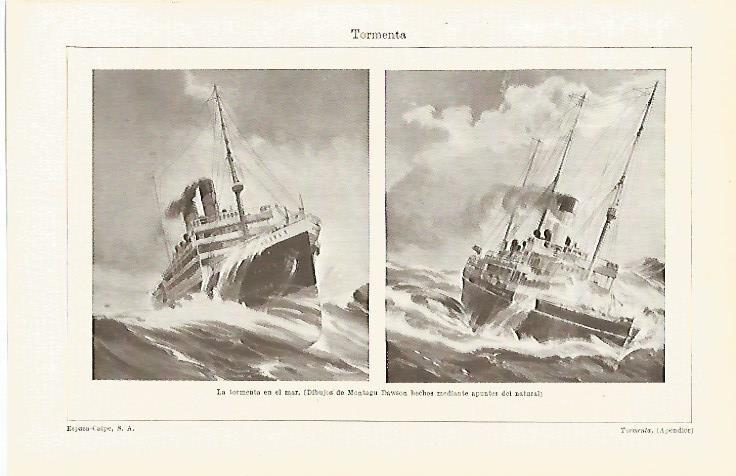 LAMINA ESPASA 29224: LA tormenta en el mar dibujos de Montagu Dawson