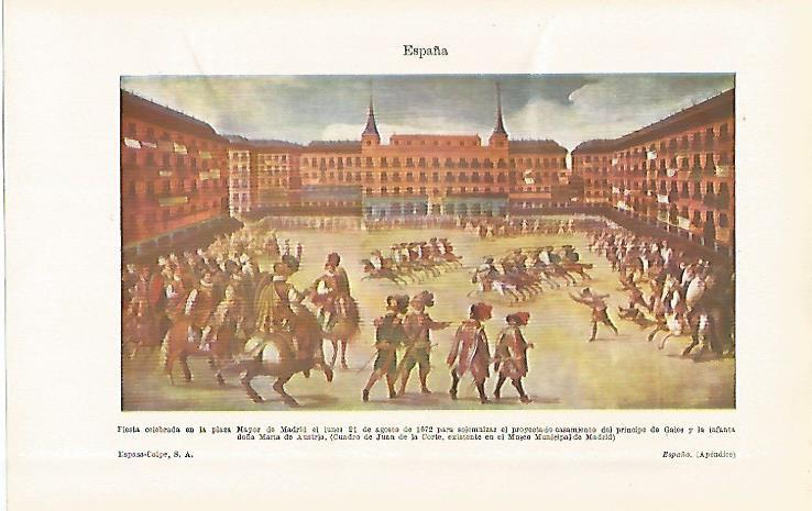LAMINA ESPASA 29249: Fiesta en la Plaza Mayor de Madrid en 1672