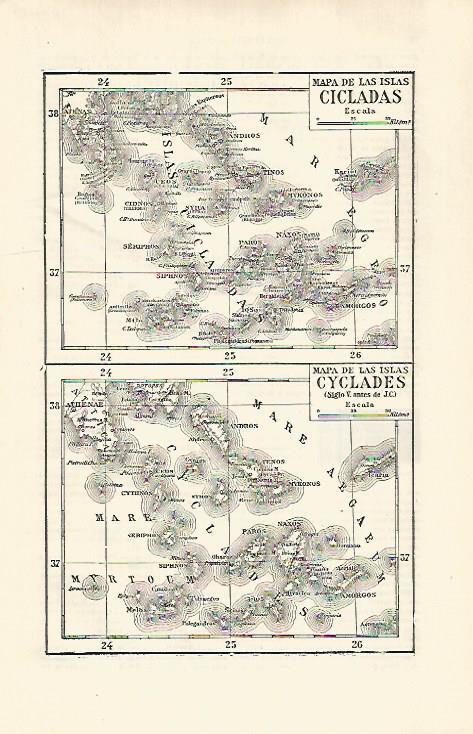 LAMINA ESPASA 29261: Mapa de las islas Cicladas Grecia
