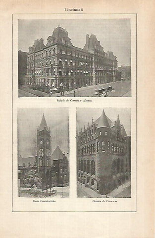 LAMINA ESPASA 29288: Palacio de Correos Ayuntamiento y Camara de Comercio de Cincinnati Estados Unidos