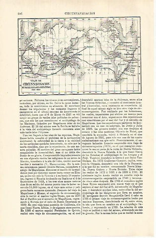 LAMINA ESPASA 29299: Mapa del Viaje de Circunnavegacion de Magallanes en 1519-1529