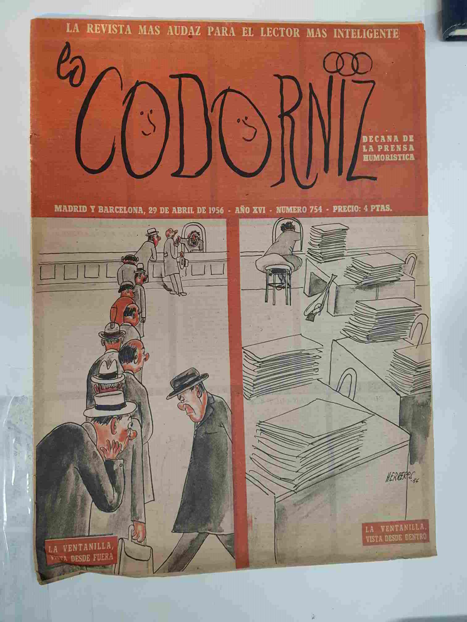 Revista: La Codorniz num 0754, 29 de Abril de 1956 año XVI.  - La ventanilla vista desde fuera y dentro