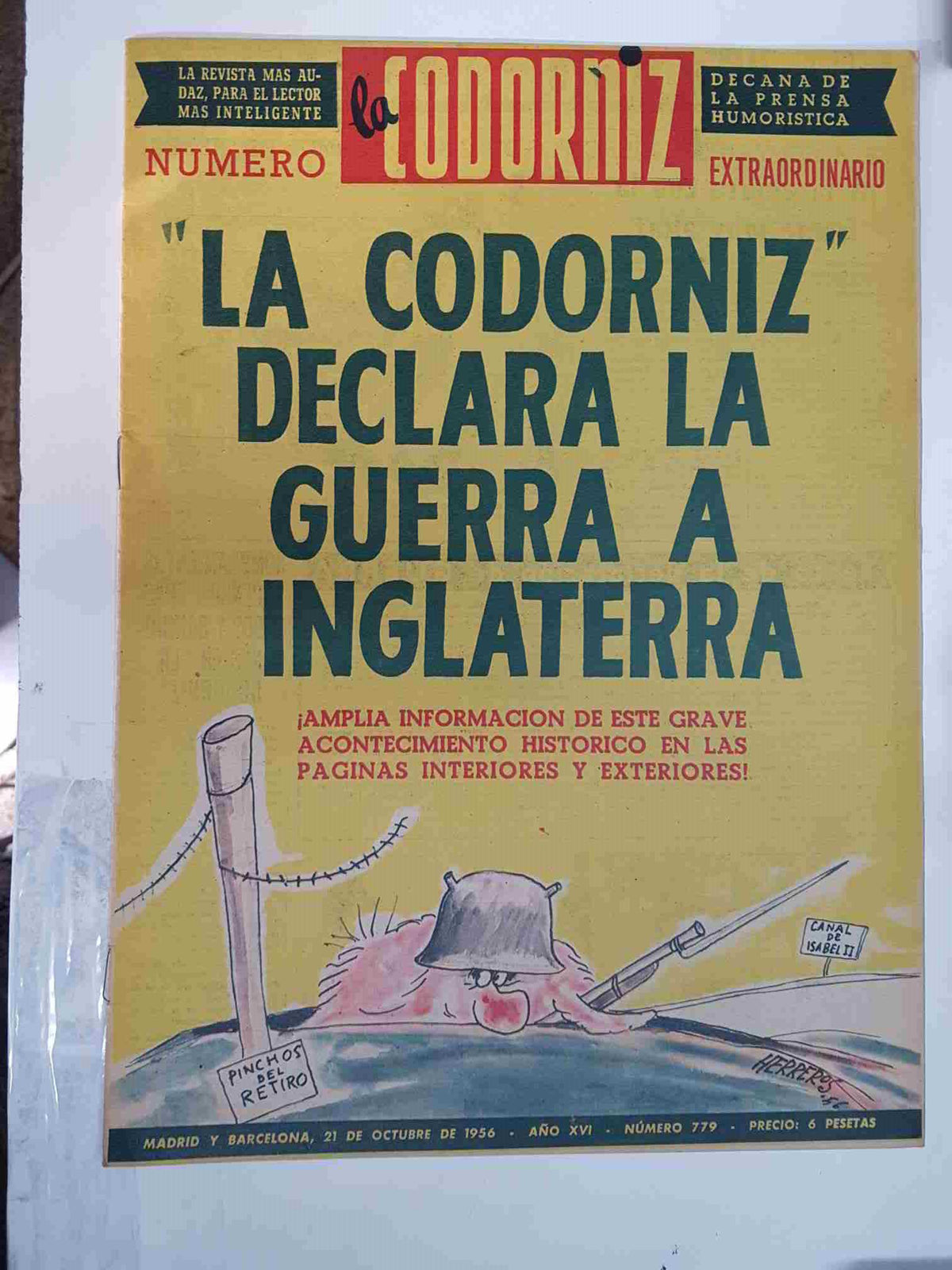 Revista: La Codorniz num 0779 numero extraordinario, 21 de octubre de 1956 año XVI