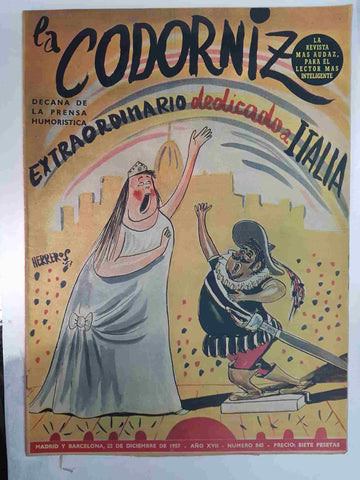 Revista: La Codorniz num 0840 - extraordinario dedicado a Italia, 22 de diciembre de 1957 año XVII