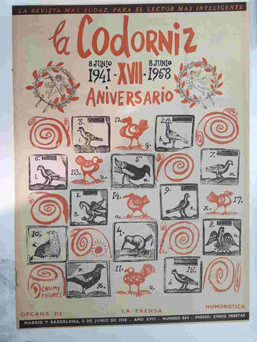 Revista: La Codorniz num 0864, XVII aniversario (1941-1958), 8 de junio de 1958 año XVIII