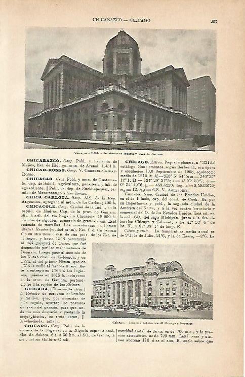 LAMINA ESPASA 1935: Edificios de Chicago Estados Unidos