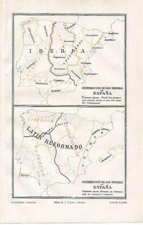 LAMINA ESPASA 10160: Mapas historicos de las lenguas de España