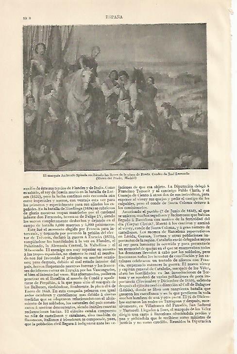 LAMINA ESPASA 10303: El marques Spinola recibiendo las llaves de la plaza de Breda por Jose Leonardo