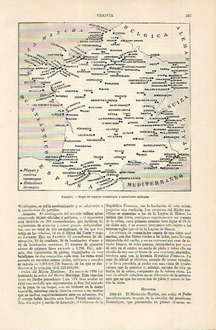 LAMINA ESPASA 11337: Mapa de Francia de centros veeaniegos y estaciones termales