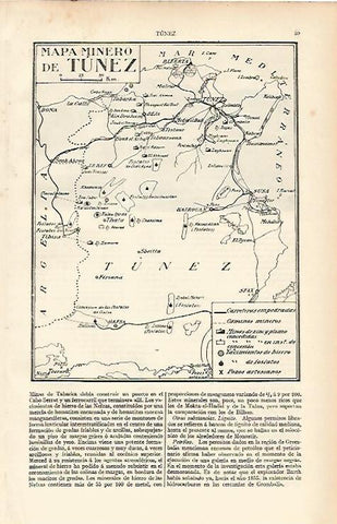 LAMINA ESPASA 11961: Mapa minero de Tunez