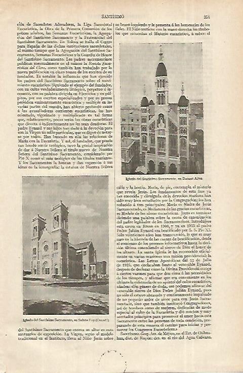 LAMINA ESPASA 12301: Iglesias del Santisimo Sacramento en Buenos Aires y en Sainte Foy