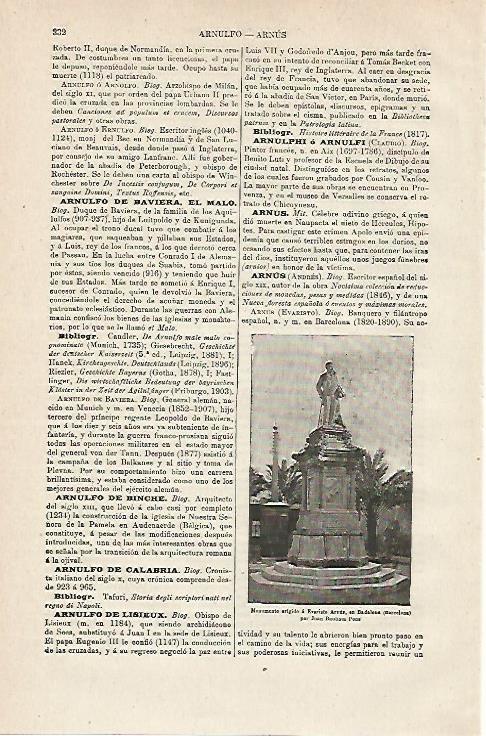 LAMINA ESPASA 12816: Monumento a Evaristo Arnus en Badalona Barcelona