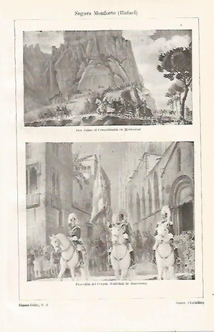 LAMINA ESPASA 14104: Don Jaime el Conquistador en Montserrat y Procesion del Corpus por Rafael Segura Monforte