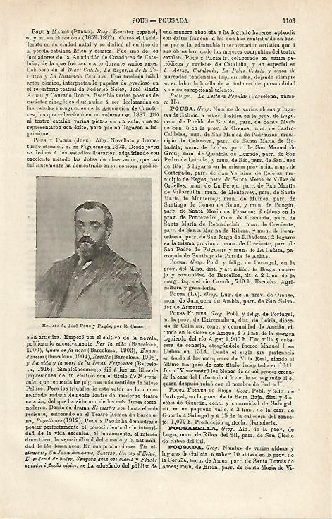 LAMINA ESPASA 17266: Retrato de Jose Pons y Pages por Ramon Casas