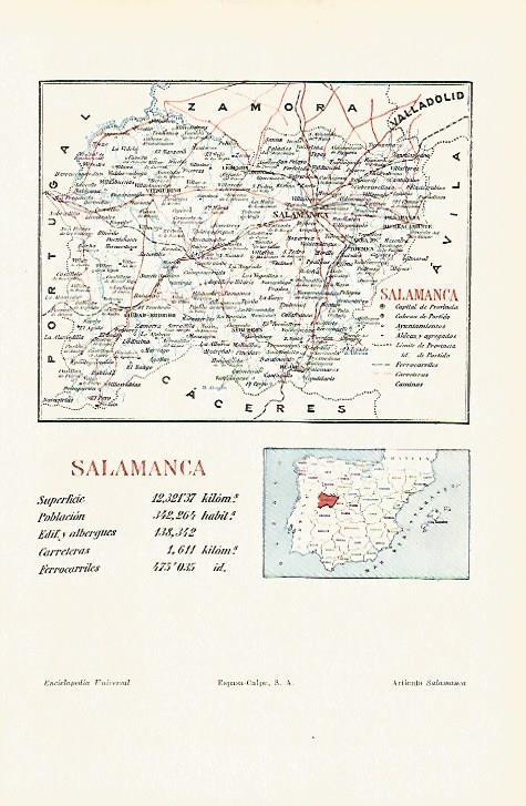 LAMINA ESPASA 18148: Mapa de la provincia de Salamanca