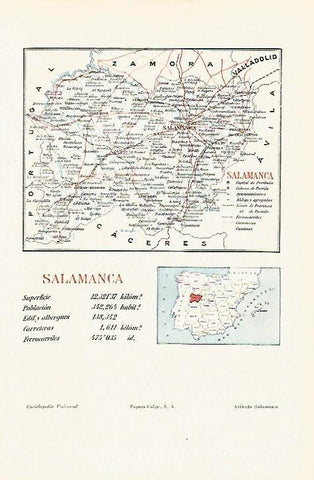 LAMINA ESPASA 18148: Mapa de la provincia de Salamanca