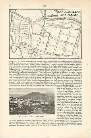 LAMINA ESPASA 18313: Plano y vista de Sant Joan de les Abadesses