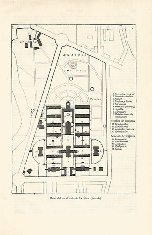 LAMINA ESPASA 18617: Plano del manicomio de Le Mans