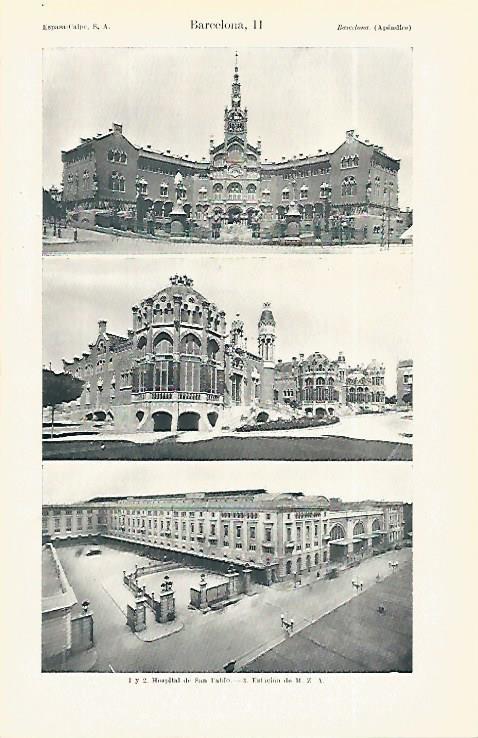 LAMINA ESPASA 19152: Hospital de Sant Pau y Estacion de Francia en Barcelona