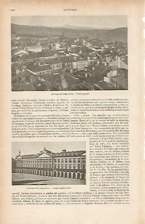 LAMINA ESPASA 19441: Vista de Santiago de Compostela