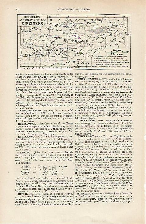LAMINA ESPASA 19755: Mapa de la Republica de Kirguizes