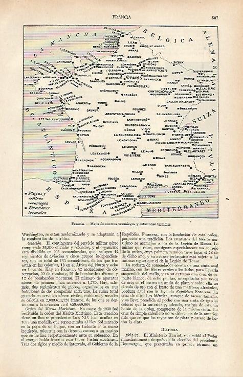 LAMINA ESPASA 16115: Mapa de centros veraniegos de Francia