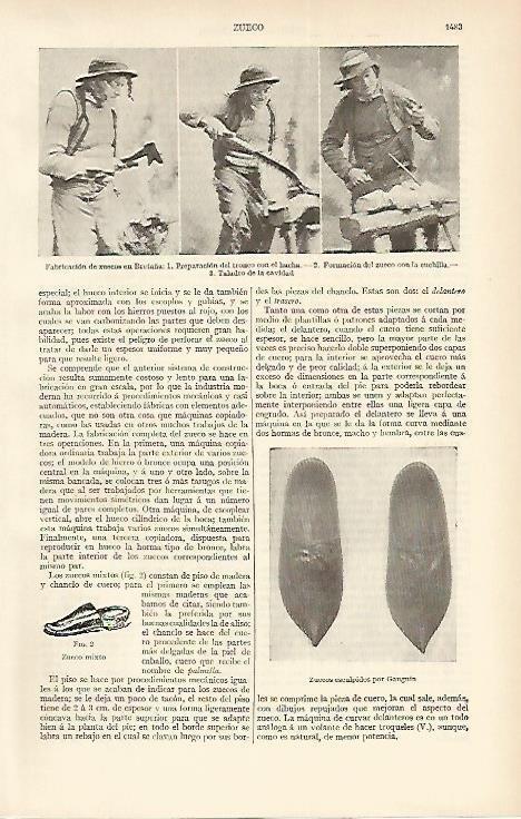 LAMINA ESPASA 1692: Fabricacion de zuecos en Bretaña