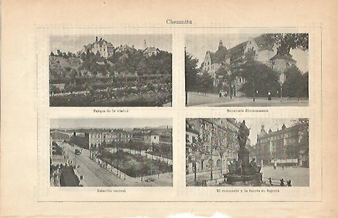 LAMINA ESPASA 1923: Vistas de Chemnitz Alemania