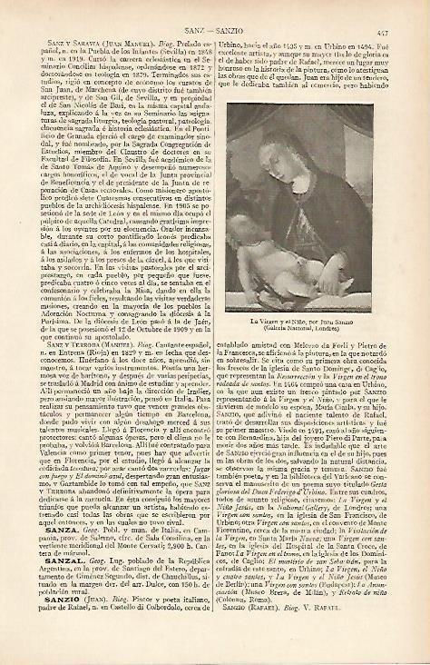 LAMINA ESPASA 19507: La Virgen y el Niño por Sanzio