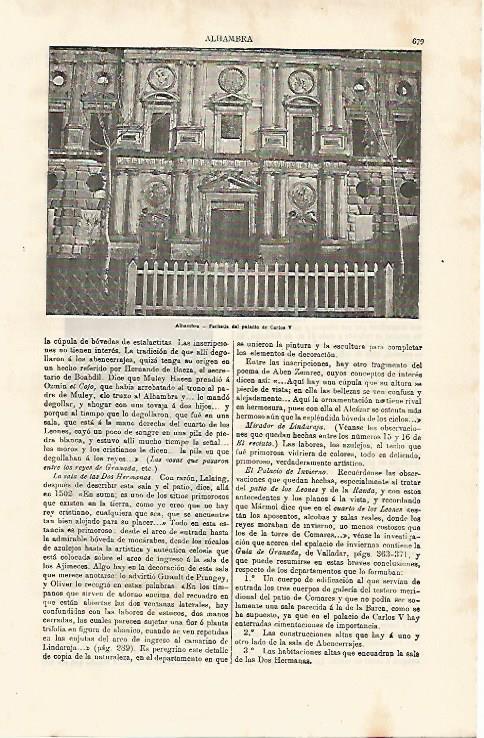 LAMINA ESPASA 11218: Fachada del palacio de Carlos V Granada