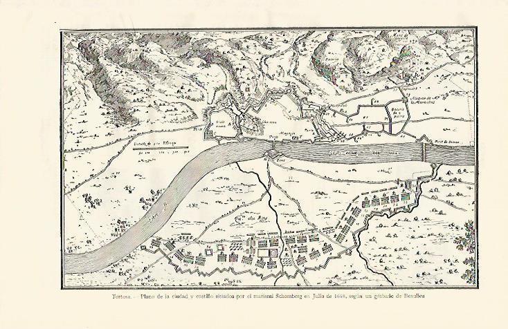 LAMINA ESPASA 1378: Plano de Tortosa por el mariscal Schombberg 1648
