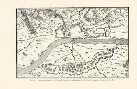 LAMINA ESPASA 1378: Plano de Tortosa por el mariscal Schombberg 1648