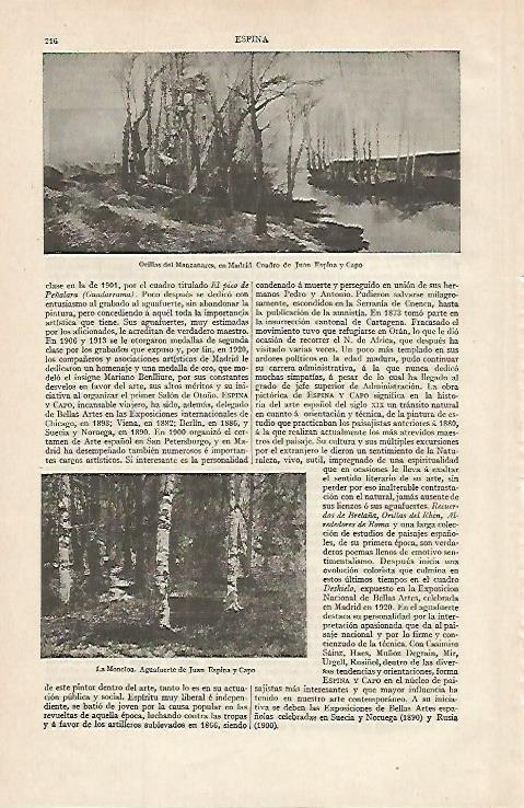 LAMINA ESPASA 16258: Orillas del Manzanares por Juan Espina y Capo