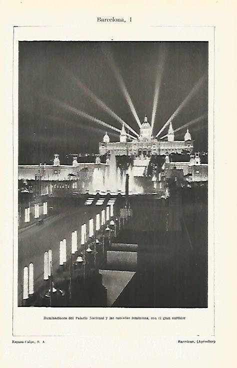 LAMINA ESPASA 19149: Iluminacion del Palacio Nacional y la Feria en Barcelona