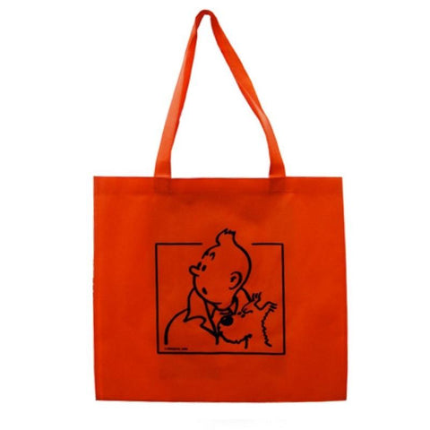 Bolsa reutilizable naranja Tintin con gabardina y Milu 43x40x12cm (ref. #04217)