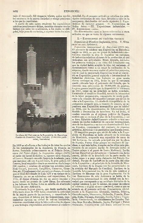 LAMINA ESPASA 29695: Plaza del Universo en la Exposicion de Barcelona por F. Sans