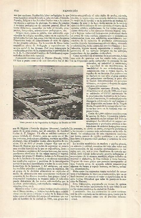 LAMINA ESPASA 29702: Vista de la Exposicion de Higiene de Dresde en 1930