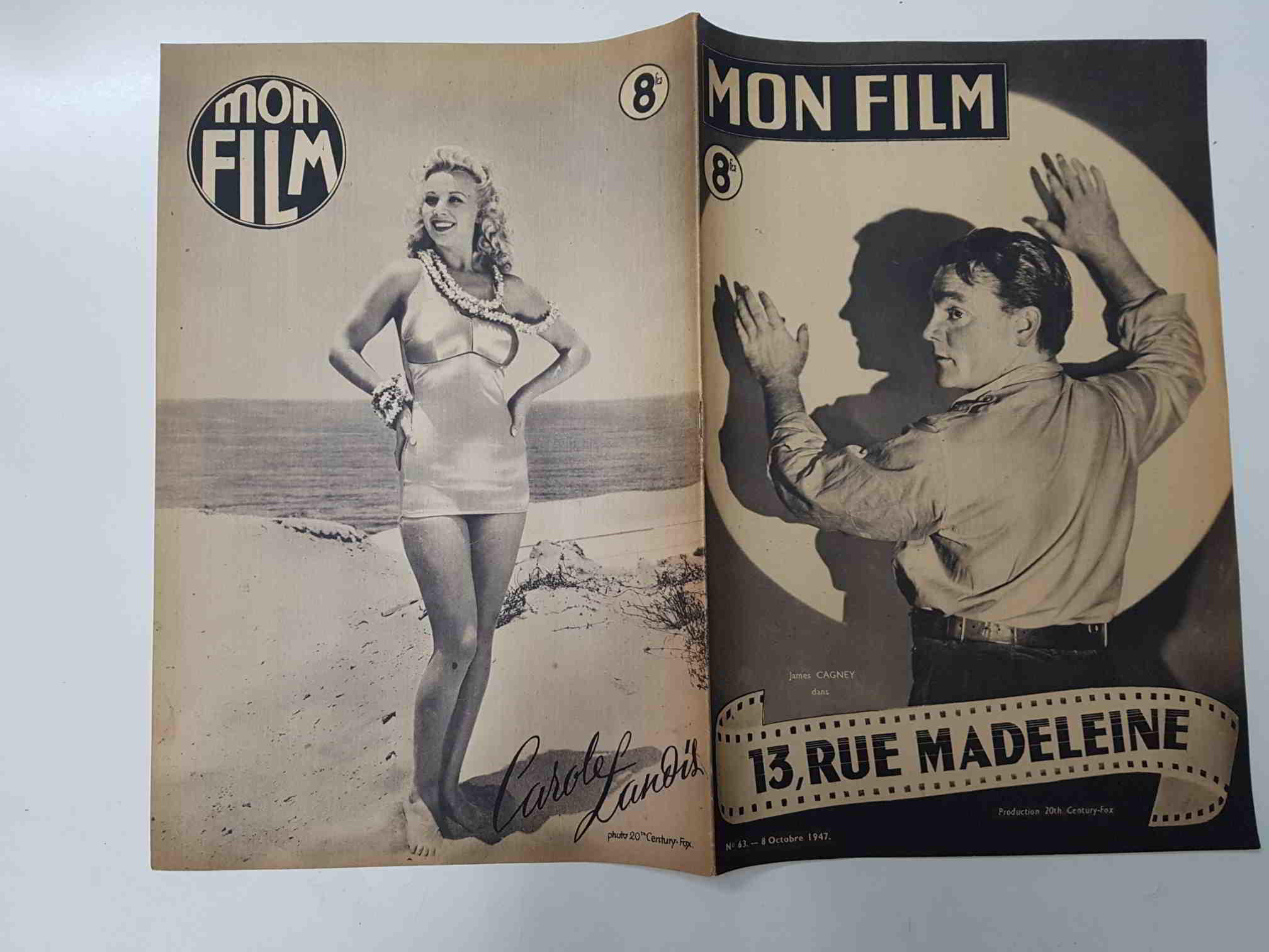 Revista: Mon Film num 063, Octobre 1947 - 13, Rue Madeleine. Portada: James Cagney 