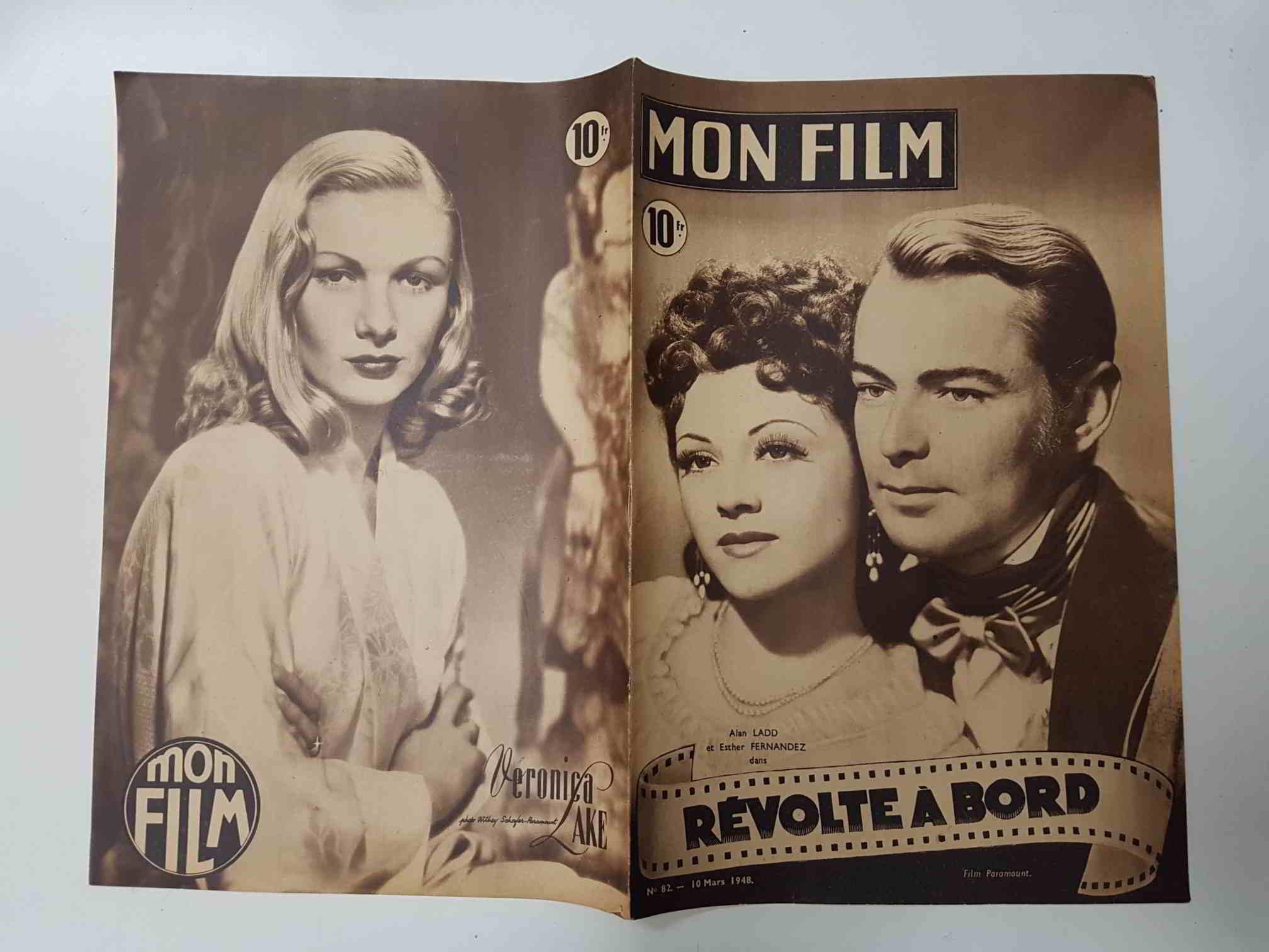 Revista: Mon Film num 082, Mars 1948 - Revolte a bord. Portada: Alan Ladd, Esther Fernandez